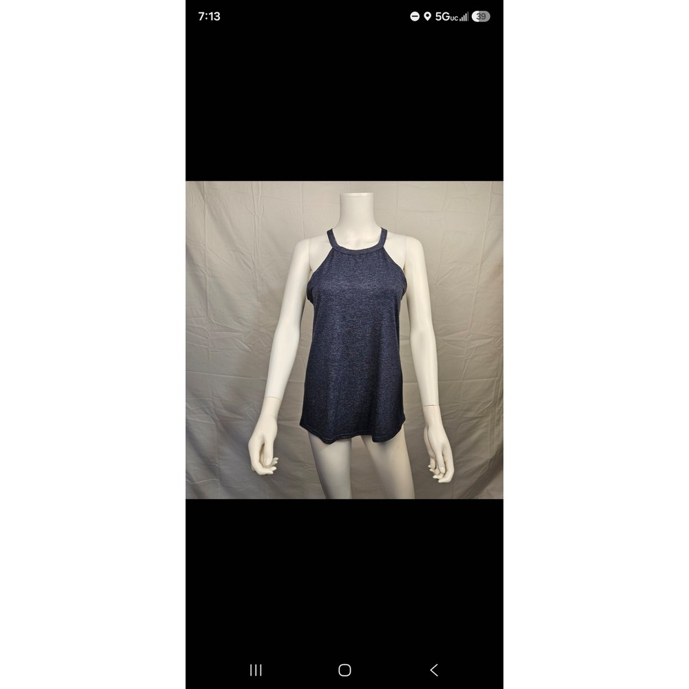 Womens Navy Blue Heathered High Neck Halter Racerback Tank Top Size S